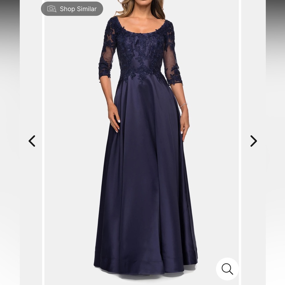 Elegant Navy A Line La Femme Gown - MOB/MOG Formal Black Tie Wedding Guest